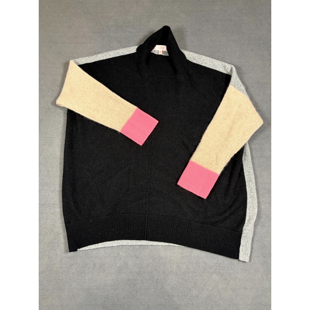 Lisa Todd Sweater Womens 2X Onyx Combo Colorblock Cashmere Knit Drop Shoulder